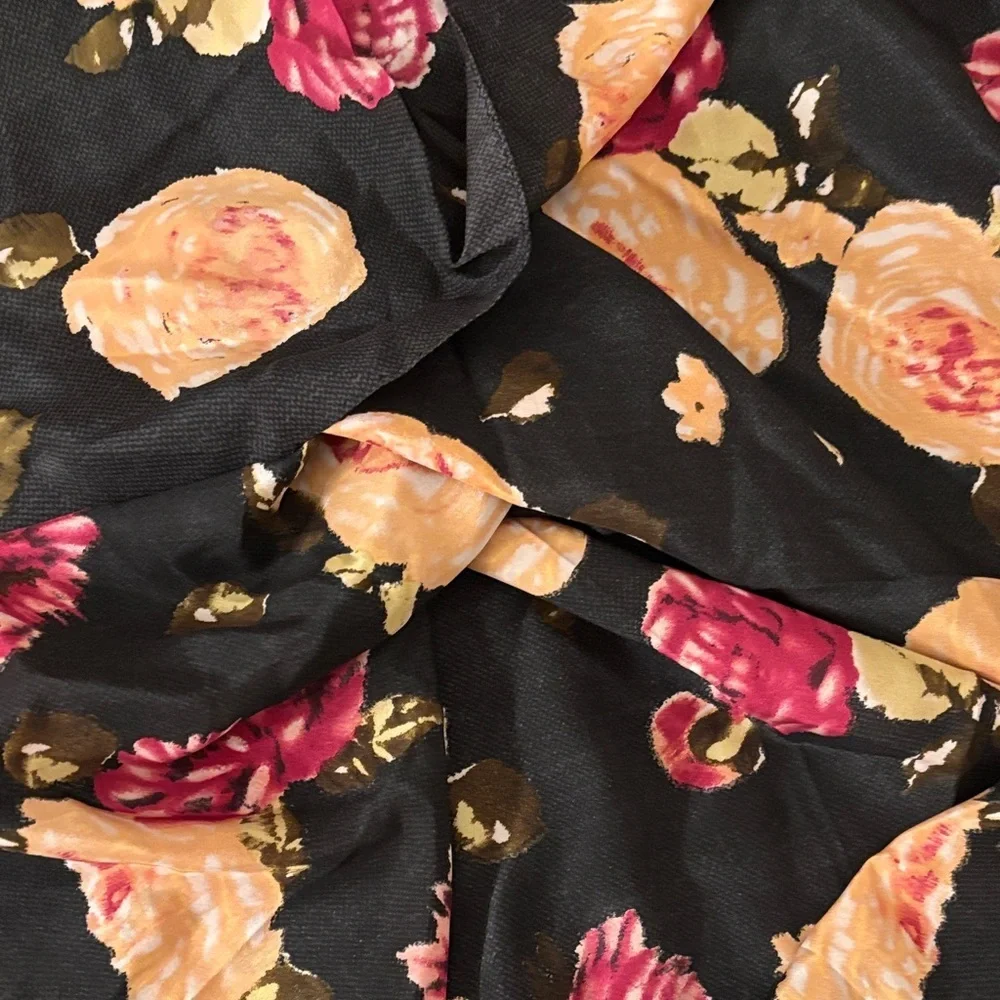 Vintage Anne Klein 100% Silk Scarf 33x33 Black Floral